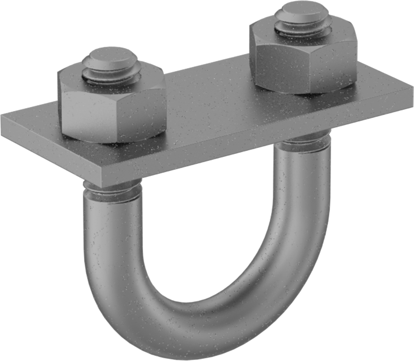 Galvanizli Çelik U Cıvatası, Montaj Plakası ile, 1/4"-20 Diş Boyutu, 3/4" ID, 1-1/4" Yükseklik