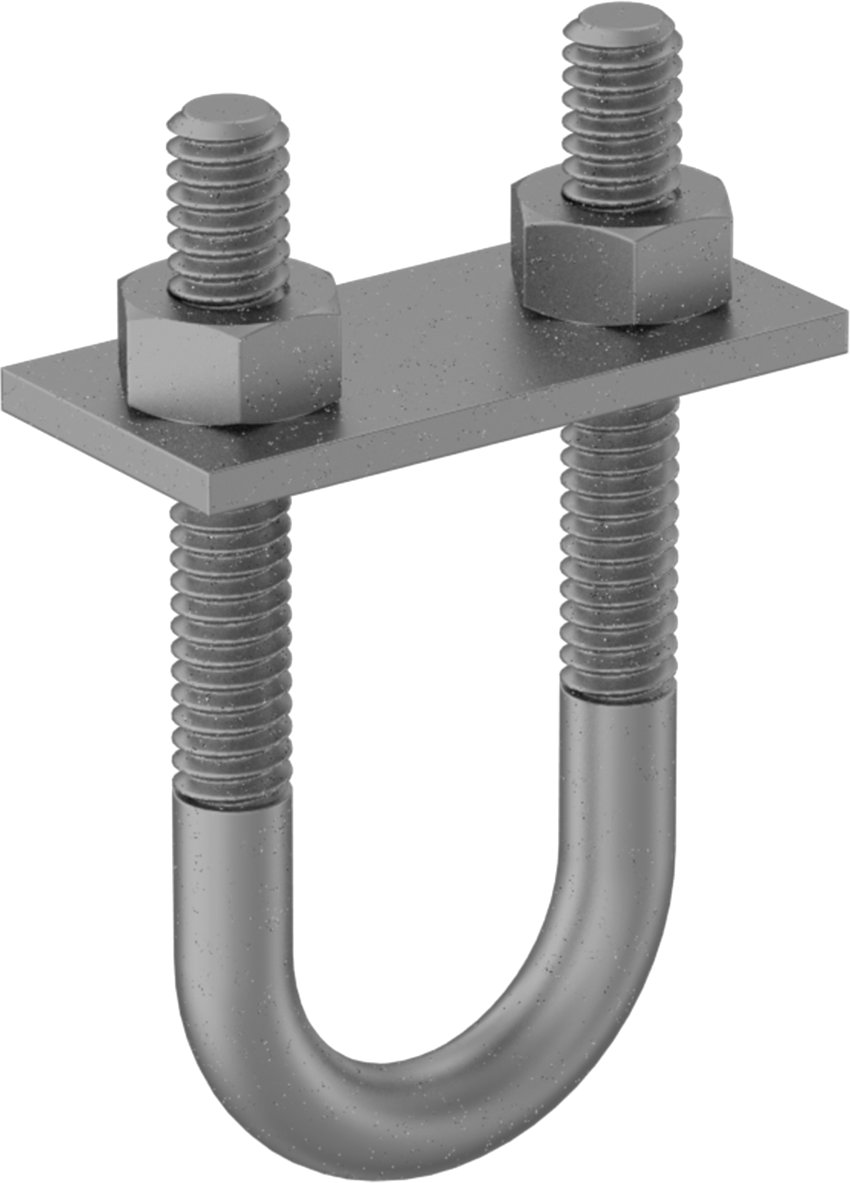 Galvanizli Çelik U Cıvatası, Montaj Plakası ile, 1/4"-20 Diş Boyutu, 3/4" ID, 2-1/4" Yükseklik