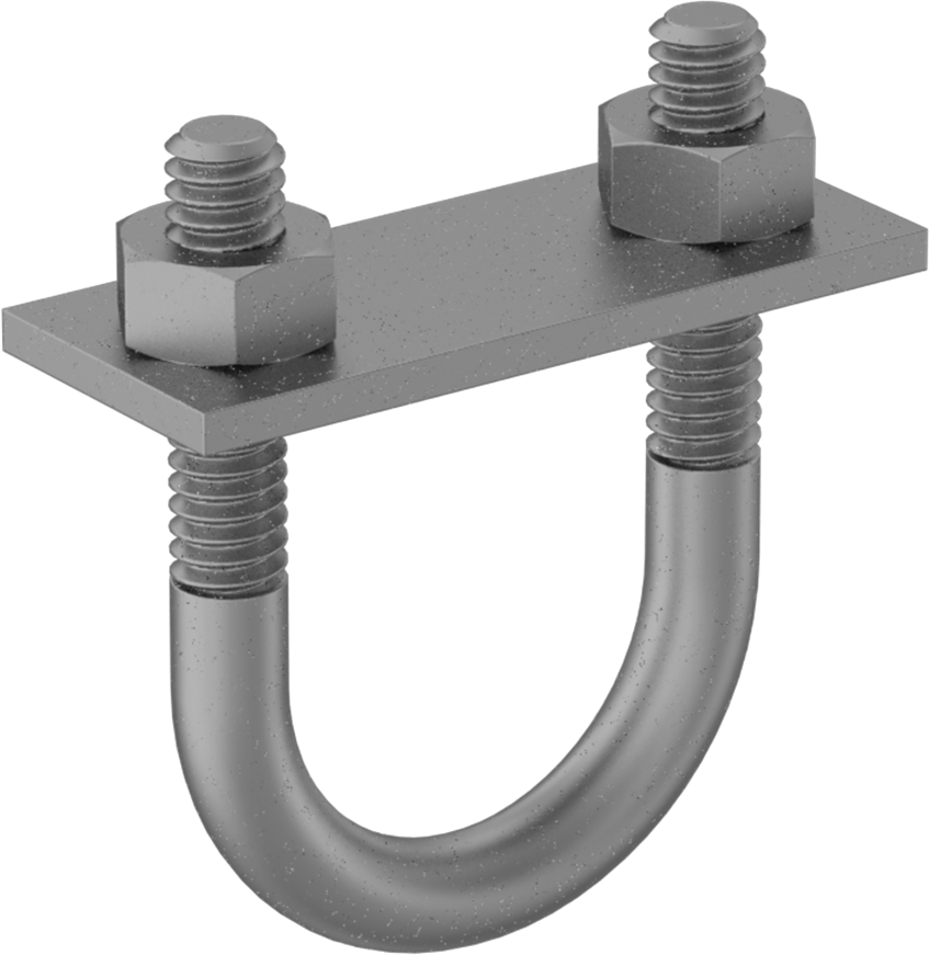 Galvanizli Çelik U Cıvatası, Montaj Plakası ile, 1/4"-20 Diş Boyutu, 1" ID