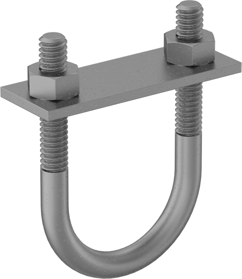 Galvanizli Çelik U Cıvatası, Montaj Plakası ile, 1/4"-20 Diş Boyutu, 1-1/4" ID
