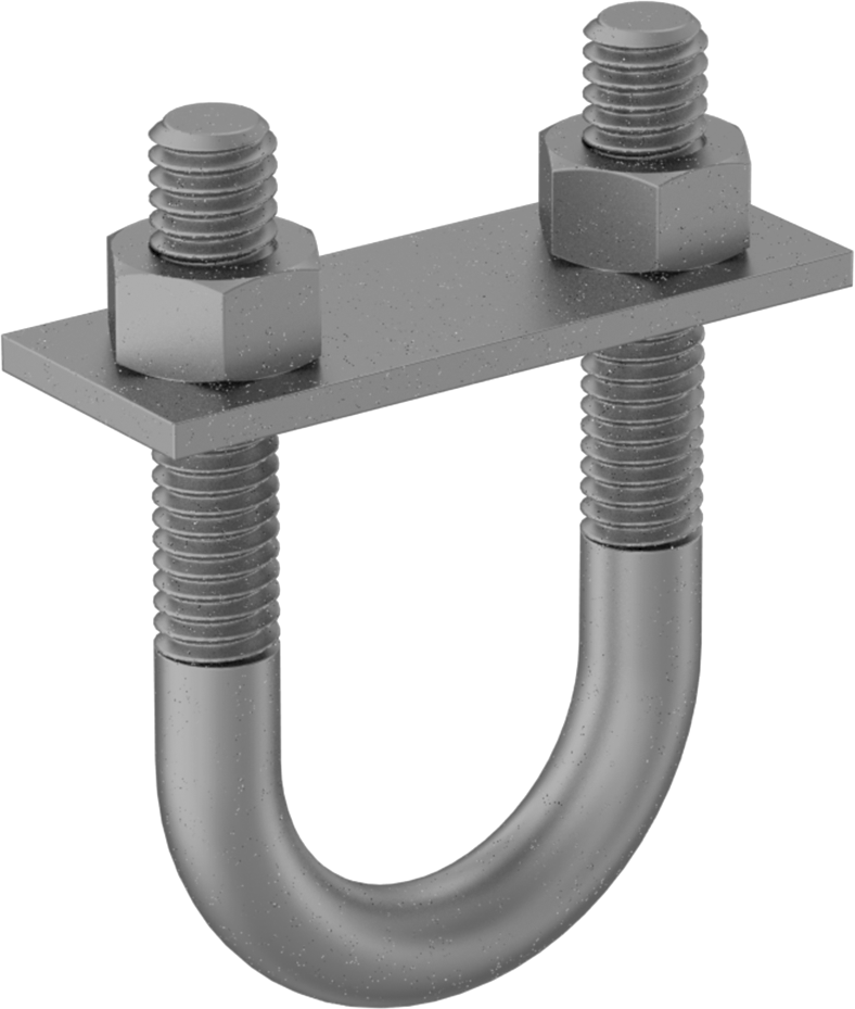 Galvanizli Çelik U Cıvatası, Montaj Plakası ile, 5/16"-18 Diş Boyutu, 1" ID