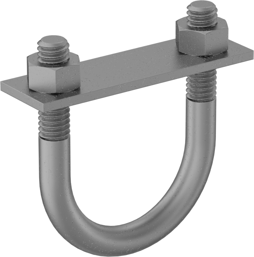 Galvanizli Çelik U Cıvatası, Montaj Plakası ile, 5/16"-18 Diş Boyutu, 1-1/2" ID
