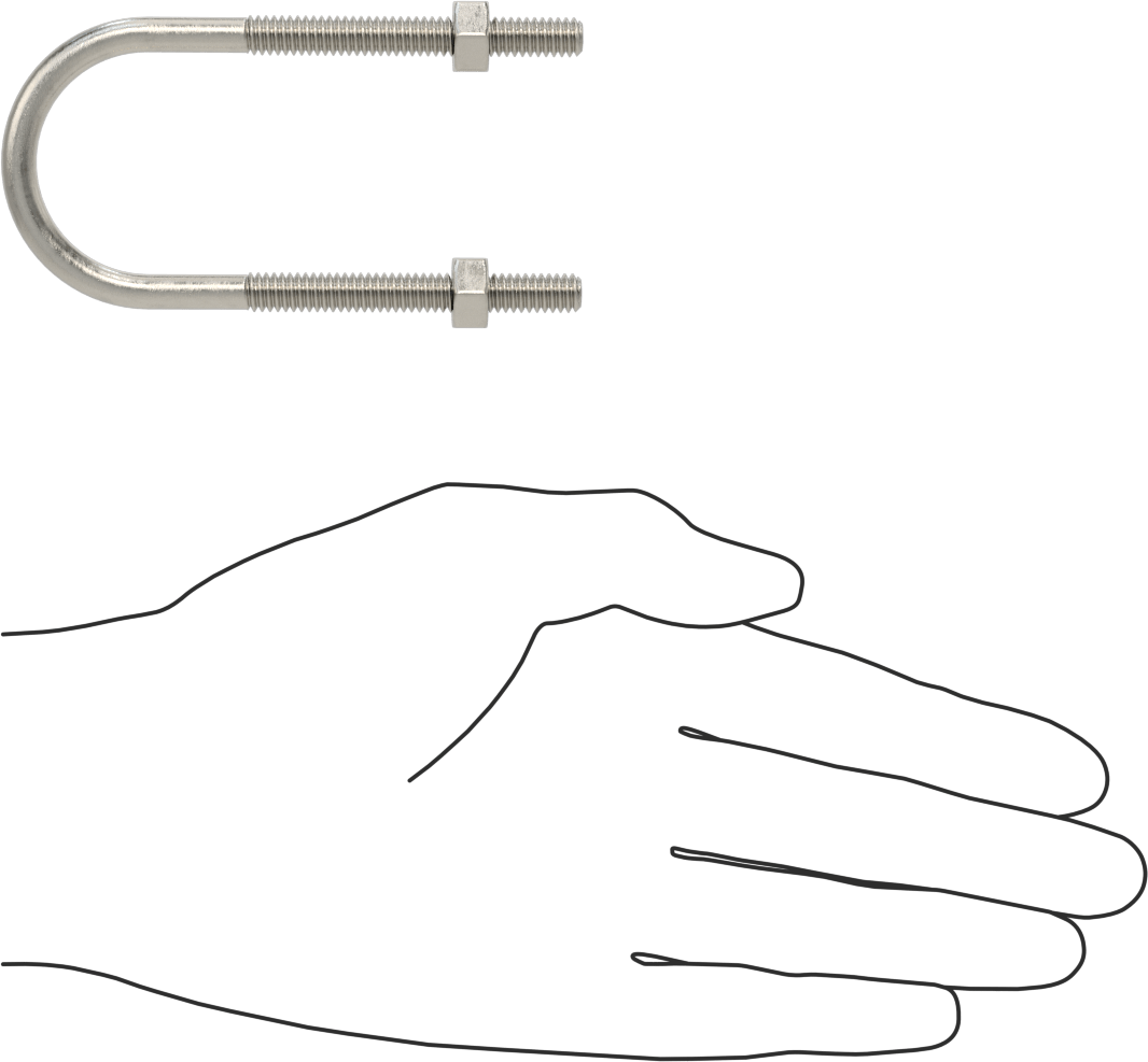 316 Paslanmaz Çelik U Cıvatası, 1/4"-20 Diş Boyutu, 1-3/8" ID
