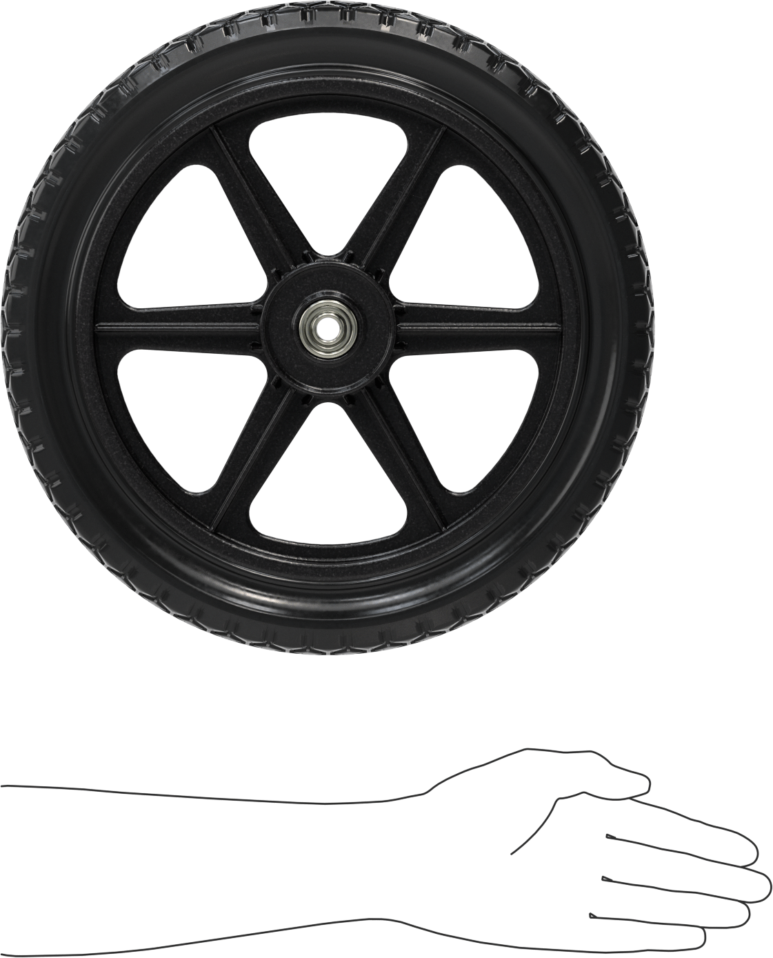 Çivili İçi Boş, Patlamayan Düz Tekerlek, Polipropilen Plastik Çekirdek, 14“ Çap x 1-3/4” Genişlik