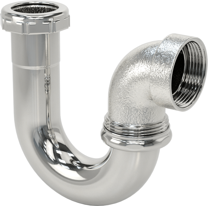 Lavabo Tahliye P-Sifonu, Çıkış Dirseği ile, Krom Kaplı Pirinç, 1-1/4" OD
