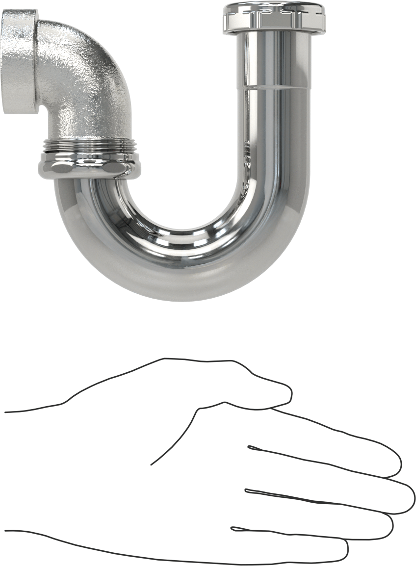 Lavabo Tahliye P-Sifonu, Çıkış Dirseği ile, Krom Kaplı Pirinç, 1-1/4" OD