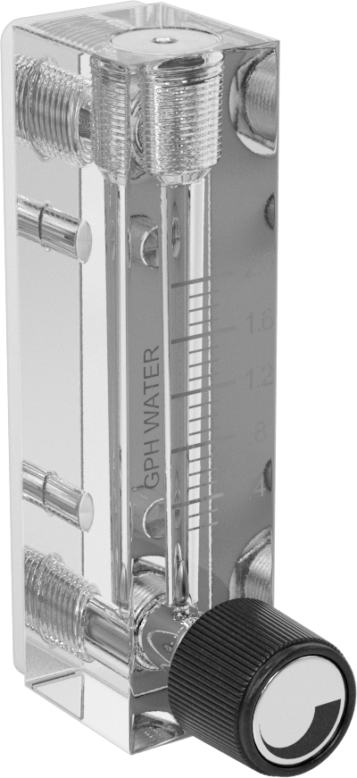 Akış Kontrol Düğmeli Panele Monte Akış Ölçer, Pirinç Bağlantı Parçaları, 1/8 NPT Dişi, 0.2 ila 2 gph