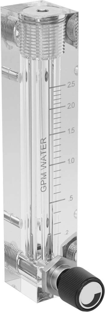 Akış Kontrol Düğmeli Panele Monte Akış Ölçer, Pirinç Bağlantı Parçaları, 1/4 NPT Dişi, 0.25 ila 2.500 gpm