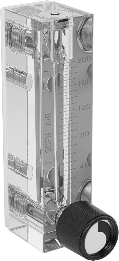 Akış Kontrol Düğmeli Panele Monte Akış Ölçer, Gaz için, 303 Paslanmaz Çelik Bağlantı Parçaları, 1/8 NPT Dişi, 20-200 Scfh