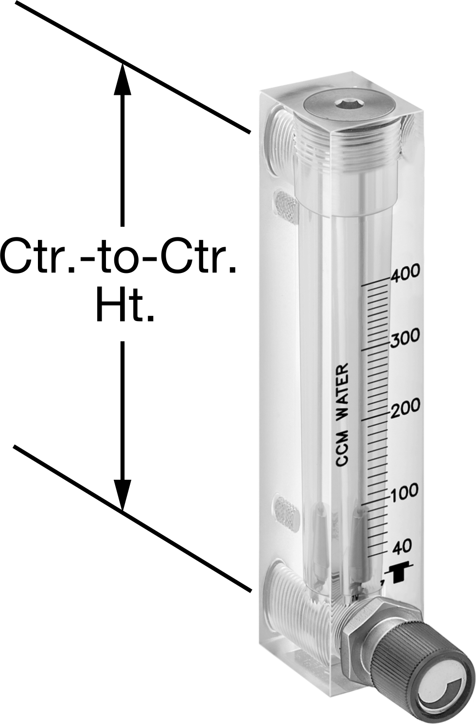 Akış Kontrol Düğmeli Panele Monte Akış Ölçer, 303 Paslanmaz Çelik Bağlantı Parçaları, 1 NPT Dişi, 40-400 CC/min., Sertifikalı
