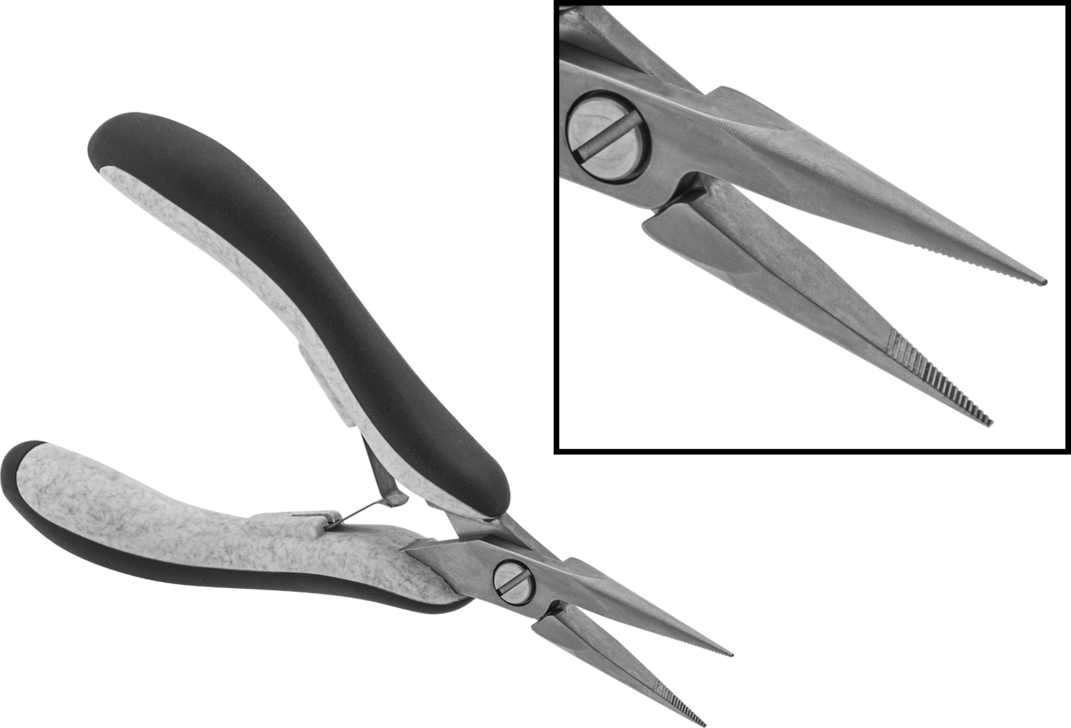 Hassas Kontrol Uzun Burunlu Pense, Standart Burun ve Tırtıklı Çeneler ile, 5-1/2" Toplam Uzunluk