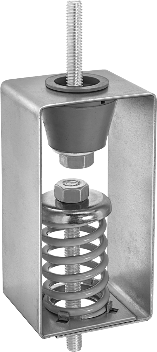 Dişli Çubuk Montajlı Titreşim Sönümleyici Askı, Yay ve Yastıklı, 3/8"-16 Dişli Çubuk için, 85 lb. Kapasite