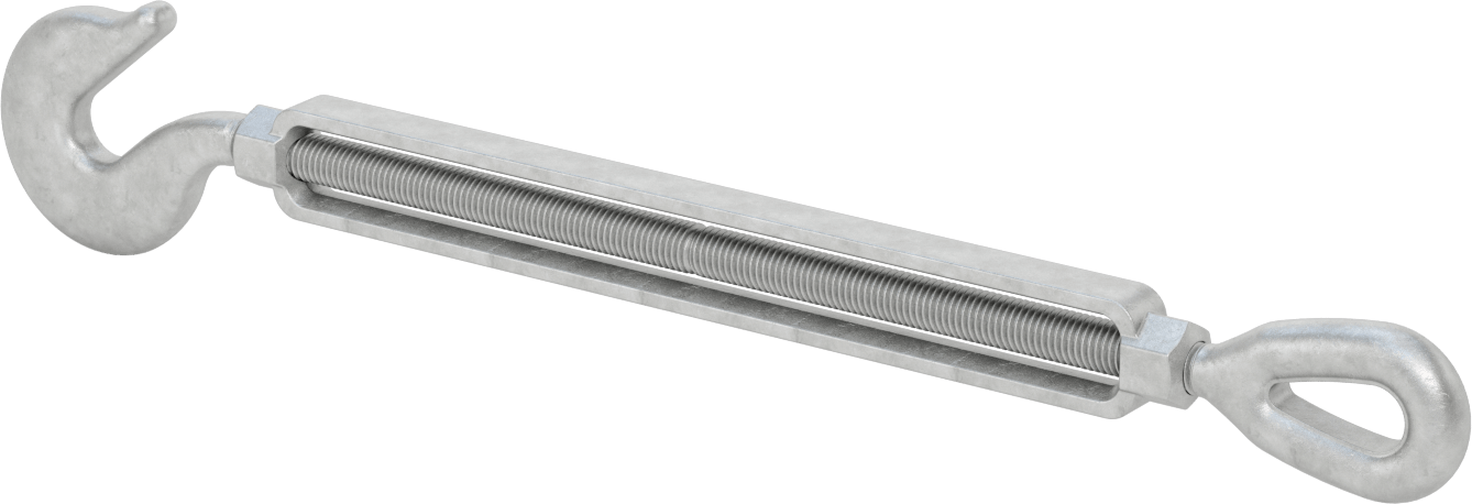 Dövme Galvanizli Çelik Gerdirme - Kaldırma Amaçlı Değildir, Kanca-Göz, 2250 lb Kapasite, 21-1/2" Geri Çekilmiş Uzunluk