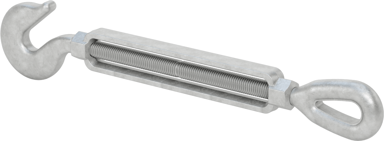 Dövme Galvanizli Çelik Gerdirme - Kaldırma Amaçlı Değildir, Kanca-Göz, 3000 lb. Kapasite, 19-5/8" Geri Çekilmiş Uzunluk
