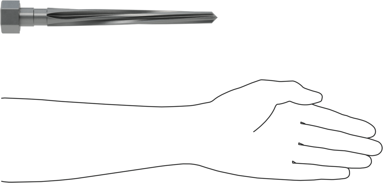 Delik Hizalama için Altıgen Şaftlı Rayba, 7-3/8" Uzunlukta Spiral Yiv, 0,8125“ x 0,5000” Rayba Çapı