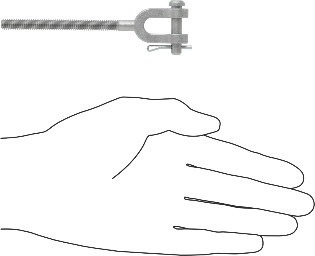 Dövme Galvanizli Çelik Gerdirme - Kaldırma Amaçlı Değildir, Çatal Uç, 1/4"-20, Sağ Dişli, 4-3/8" Toplam