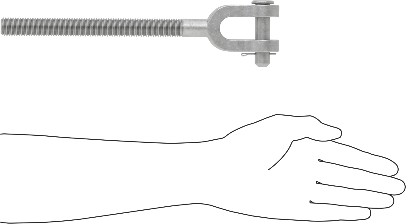 Dövme Galvanizli Çelik Gerdirme - Kaldırma Amaçlı Değildir, Çatal Uç, 3/4"-10, Sağ Dişli, 11-1/2" Toplam