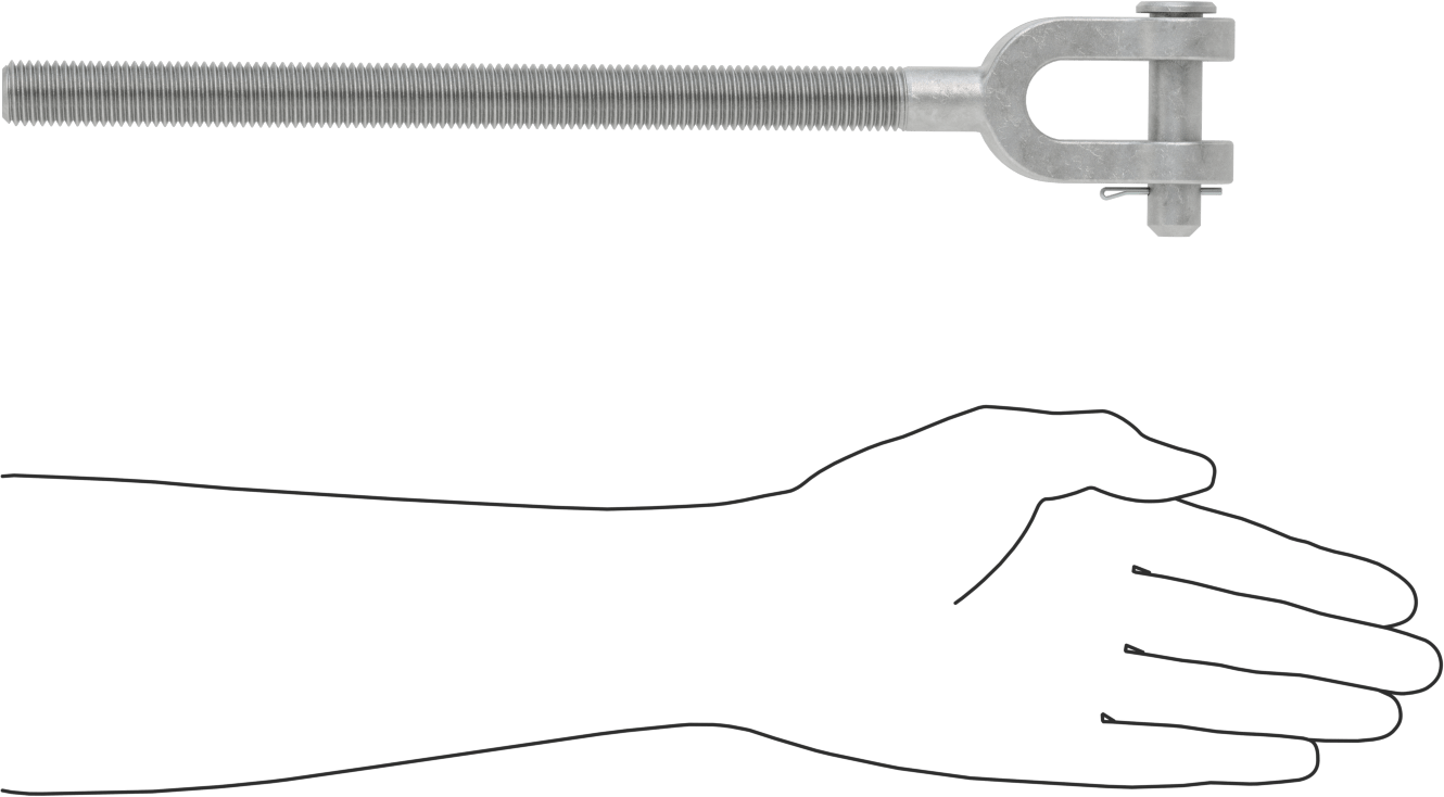 Dövme Galvanizli Çelik Gerdirme - Kaldırma Amaçlı Değildir, Çatal Uç, 3/4"-10, Sağ Dişli, 14-3/8" Toplam