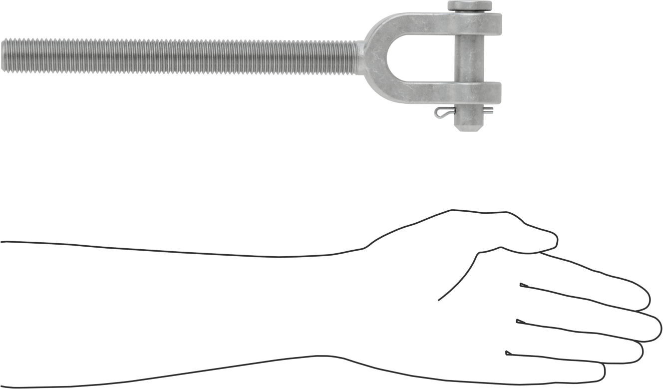 Dövme Galvanizli Çelik Gerdirme - Kaldırma Amaçlı Değildir, Çatal Uç, 7/8"-9, Sağ Dişli, 12-11/16" Toplam Uzunluk