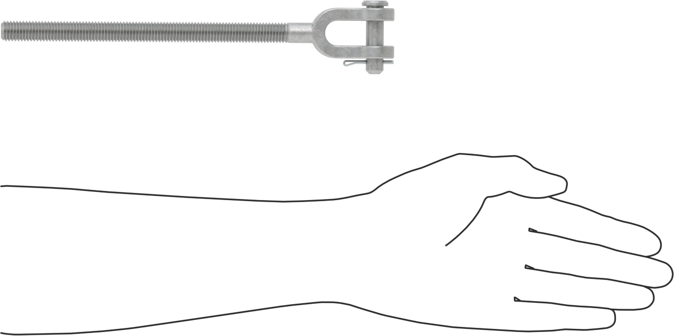 Dövme Galvanizli Çelik Gerdirme - Kaldırma Amaçlı Değildir, Çatal Uç, 1/2"-13, Sol El Diş, 9-3/4" Toplam