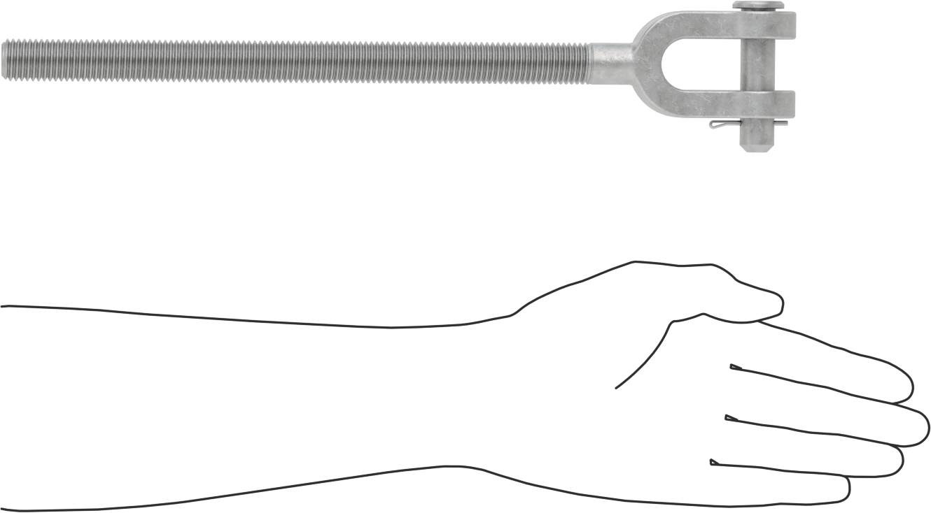 Dövme Galvanizli Çelik Gerdirme - Kaldırma Amaçlı Değildir, Çatal Uç, 3/4"-10, Sol El Diş, 14-3/8" Toplam