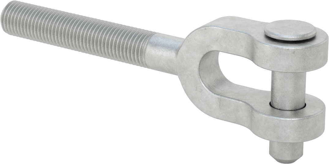 Dövme Galvanizli Çelik Gerdirme - Kaldırma Amaçlı Değildir, Çatal Uç, 1"-8, Sol El Diş, 10-1/4" Toplam