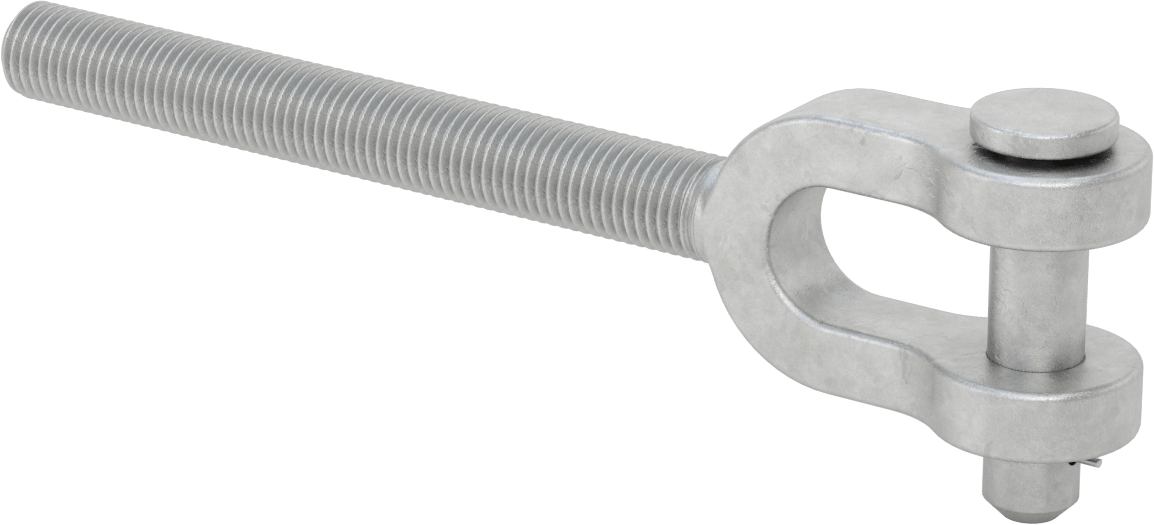 Dövme Galvanizli Çelik Gerdirme - Kaldırma Amaçlı Değildir, Çatal Uç, 1"-8, Sol El Diş, 12-13/16" Toplam Uzunluk