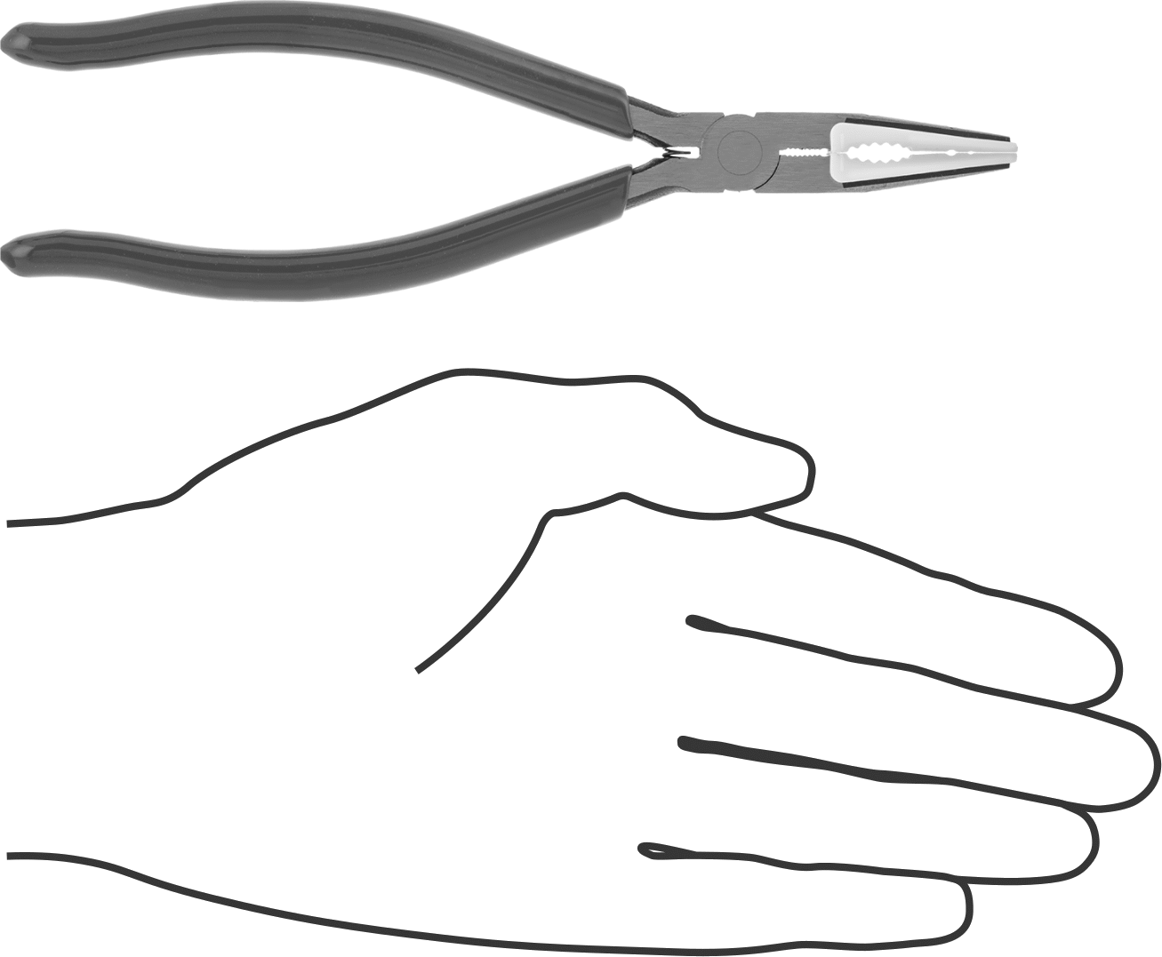 Yüzeyi Çizmeyen Uzun Burunlu Pense, Plastik Çene Pedli Çelik, 6-1/2" Toplam Uzunluk