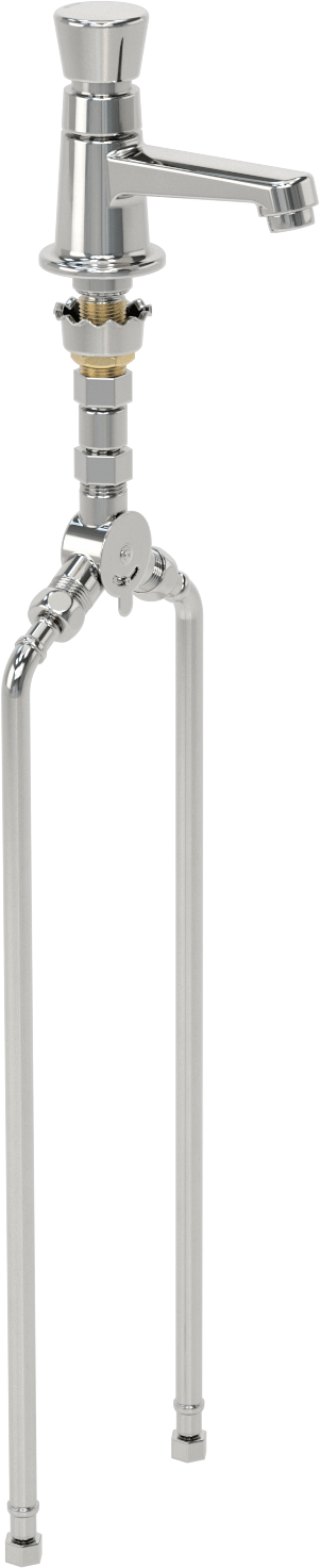 Gecikmeli Otomatik Kapanma Lavabo Musluğu, İki adet 1/2 NPS Erkek Alt Girişli ve 4-1/4" Uzunlukta Ağızlı