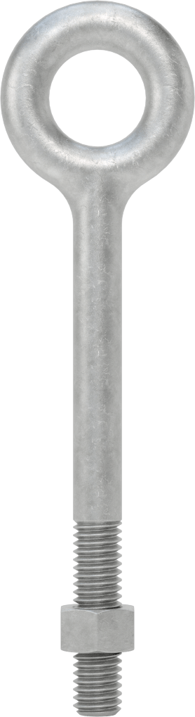 Somunlu ve Omuzsuz Galvanizli Çelik Halka Cıvata, Kaldırma için, 3/8"-16 Diş Boyutu, 4" Şaft Uzunluğu