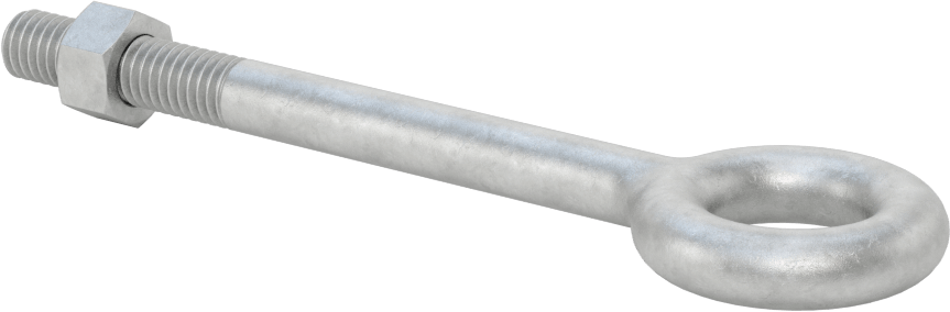 Somunlu ve Omuzsuz Galvanizli Çelik Halka Cıvata, Kaldırma için, 3/8"-16 Diş Boyutu, 4" Şaft Uzunluğu