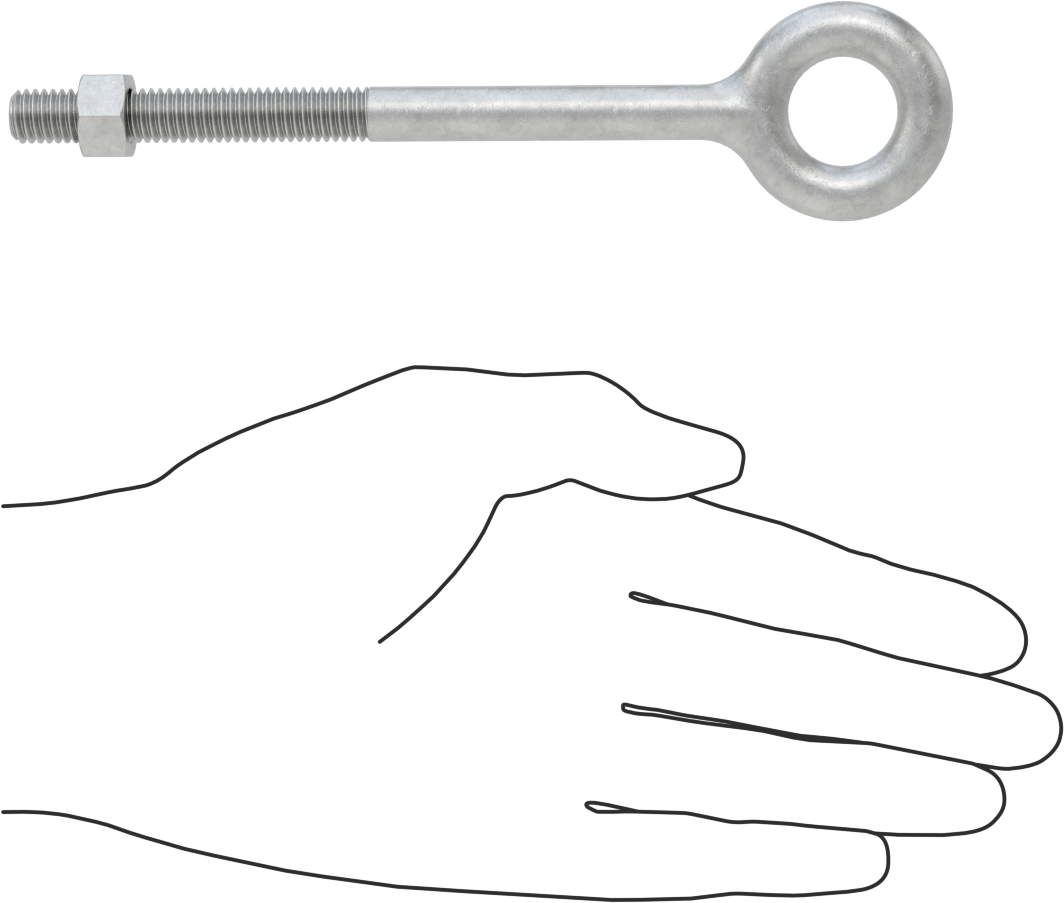 Somunlu ve Omuzsuz Galvanizli Çelik Halka Cıvata, Kaldırma için, 3/8"-16 Diş Boyutu, 5" Şaft Uzunluğu
