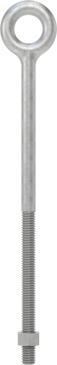 Somunlu ve Omuzsuz Galvanizli Çelik Halka Cıvata, Kaldırma için, 3/8"-16 Diş Boyutu, 8" Şaft Uzunluğu
