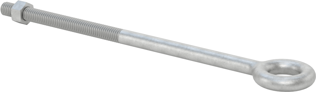 Somunlu ve Omuzsuz Galvanizli Çelik Halka Cıvata, Kaldırma için, 3/8"-16 Diş Boyutu, 8" Şaft Uzunluğu
