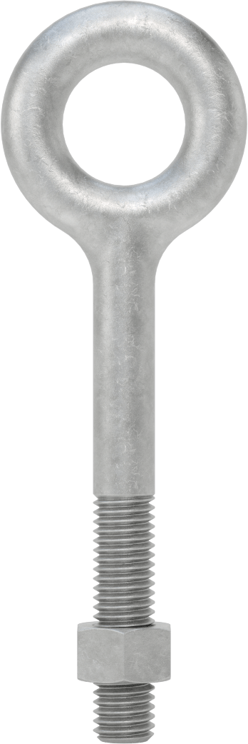 Somunlu ve Omuzsuz Galvanizli Çelik Halka Cıvata, Kaldırma için, 1/2"-13 Diş Boyutu, 4" Şaft Uzunluğu