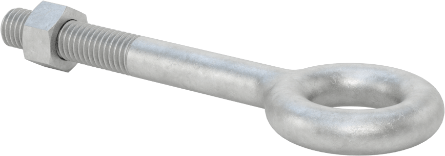 Somunlu ve Omuzsuz Galvanizli Çelik Halka Cıvata, Kaldırma için, 1/2"-13 Diş Boyutu, 4" Şaft Uzunluğu
