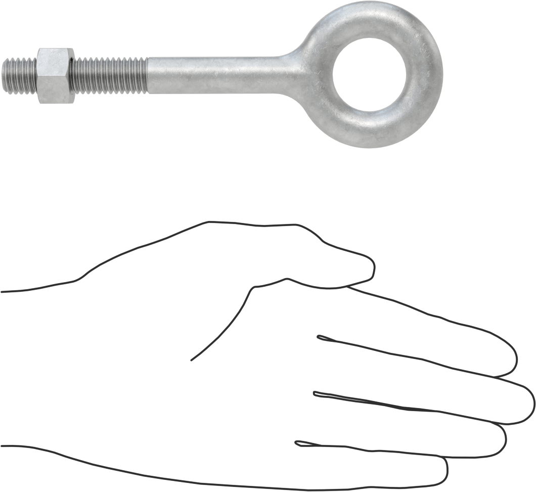 Somunlu ve Omuzsuz Galvanizli Çelik Halka Cıvata, Kaldırma için, 1/2"-13 Diş Boyutu, 4" Şaft Uzunluğu