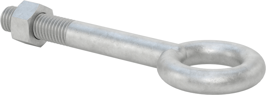 Somunlu ve Omuzsuz Galvanizli Çelik Halka Cıvata, Kaldırma için, 5/8"-11 Diş Boyutu, 4-1/2" Şaft Uzunluğu