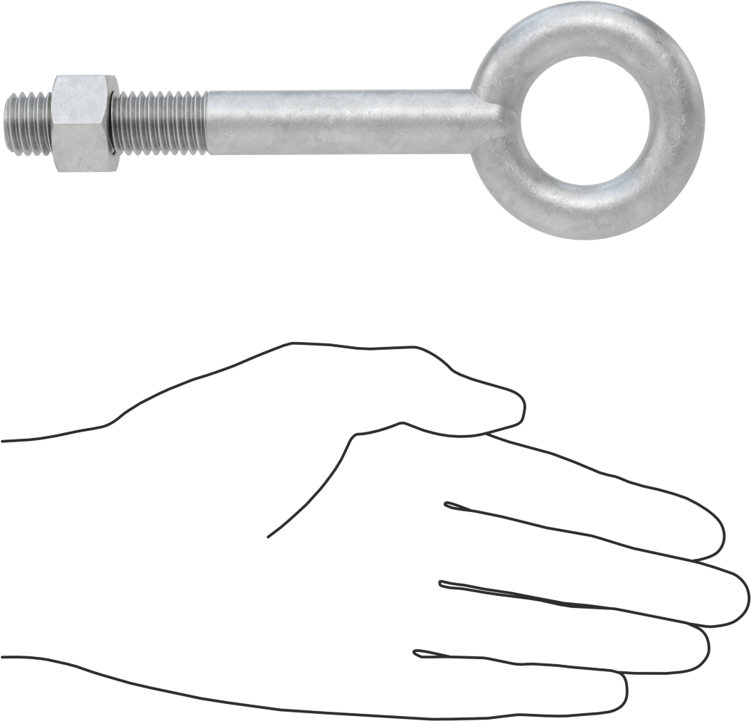 Somunlu ve Omuzsuz Galvanizli Çelik Halka Cıvata, Kaldırma için, 5/8"-11 Diş Boyutu, 4-1/2" Şaft Uzunluğu