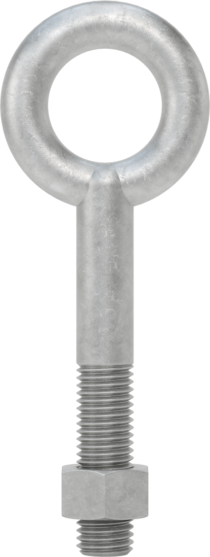 Somunlu ve Omuzsuz Galvanizli Çelik Halka Cıvata, Kaldırma için, 3/4"-10 Diş Boyutu, 2-1/2" Diş Uzunluğu