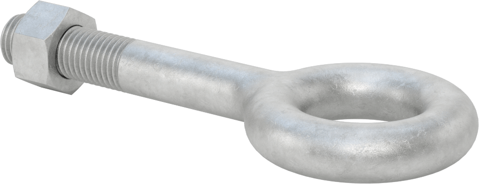Somunlu ve Omuzsuz Galvanizli Çelik Halka Cıvata, Kaldırma için, 7/8"-9 Diş Boyutu, 2-1/2" Diş Uzunluğu