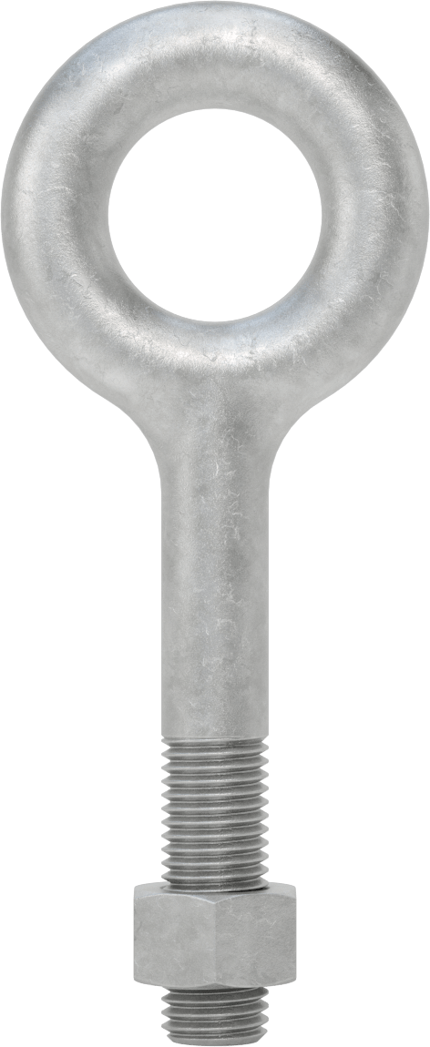 Somunlu ve Omuzsuz Galvanizli Çelik Halka Cıvata, Kaldırma için, 7/8"-9 Diş Boyutu, 2-1/2" Diş Uzunluğu