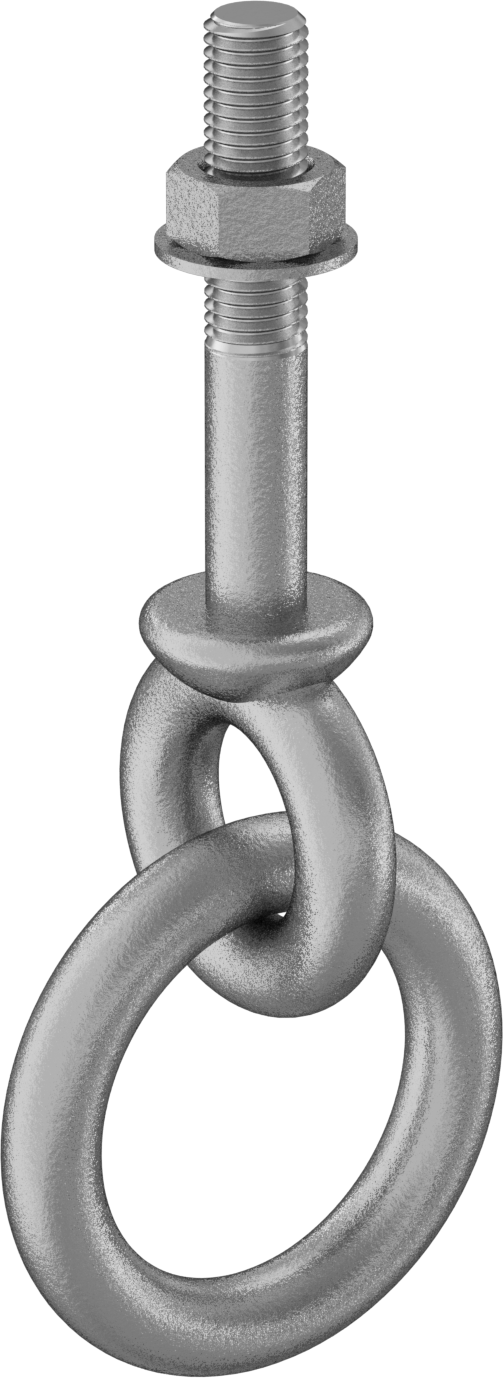 Freze Halka Cıvatası, Galvanizli Çelik, 3" Göz Çapı, 3/4"-10 Diş, 2-1/2" Diş Uzunluğu