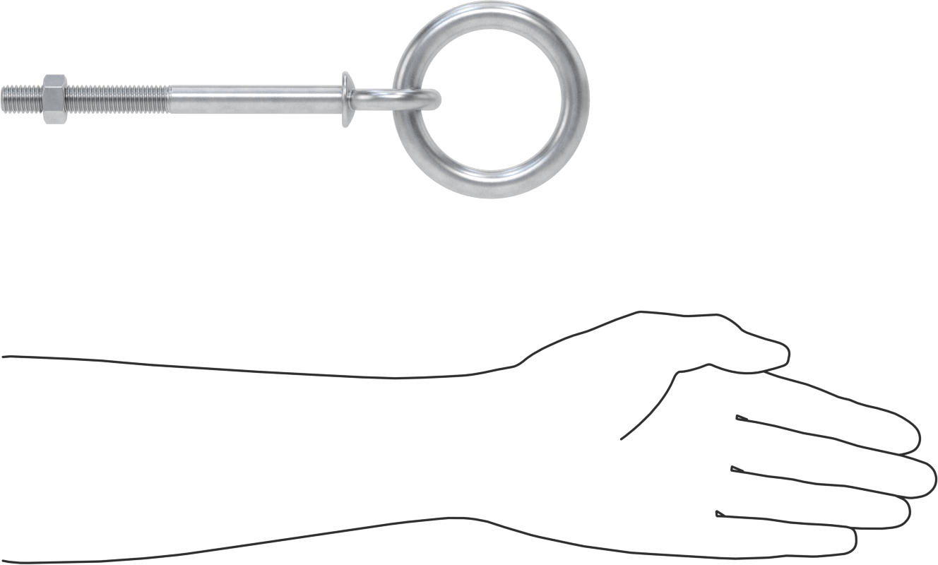 Freze Halka Cıvatası, Galvanizli Çelik, 2-1/2" Göz Çapı, 1/2"-13 Diş, 3" Diş Uzunluğu