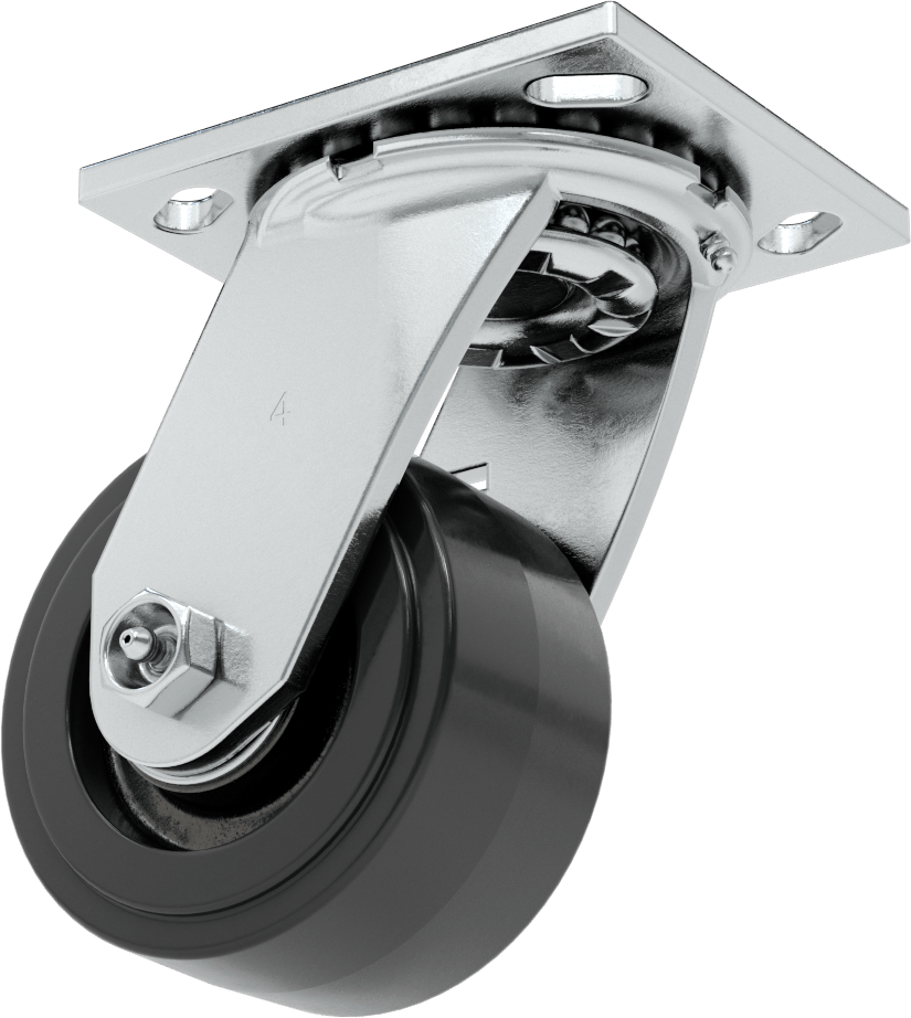 4-1/2“ x 4” Montaj Plakalı Samson Tekerlek, 4 inç Çapında Siyah Kauçuk Tekerlekli Döner Tekerlek, Açık Rulman