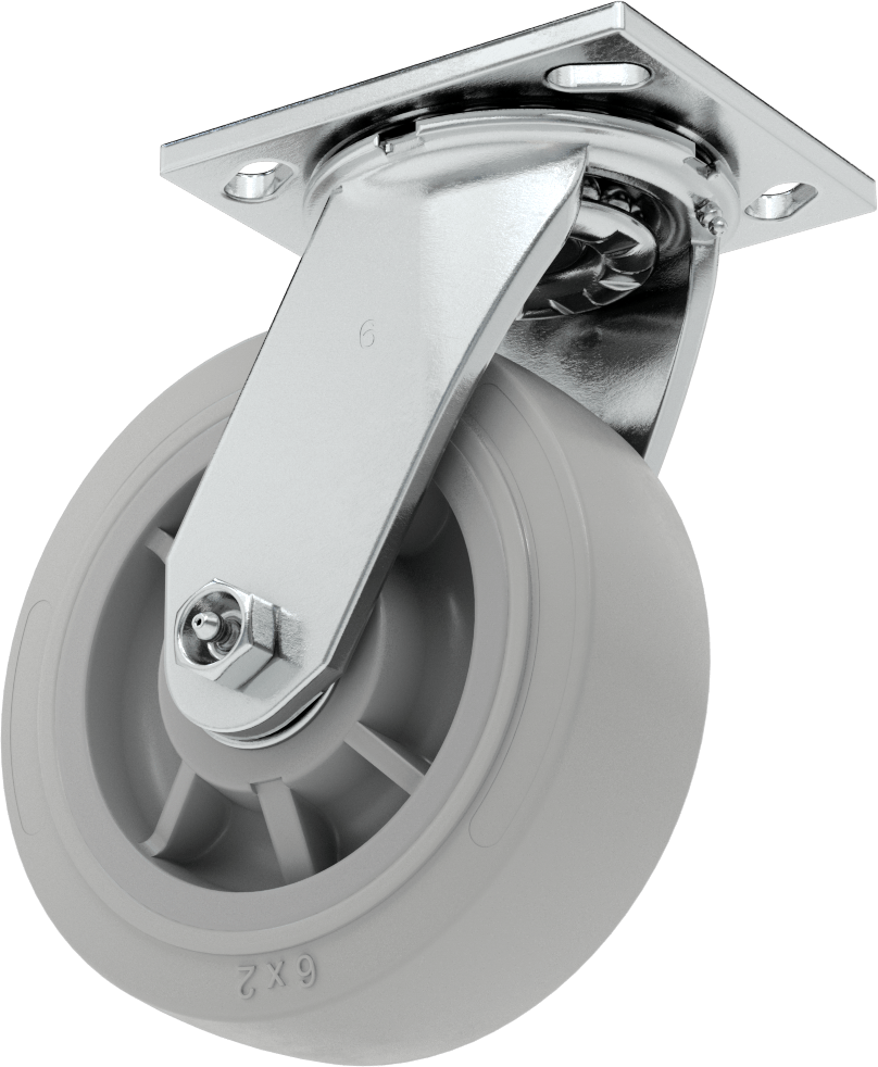 4-1/2“ x 4” Montaj Plakalı Samson Tekerlek, 6 inç Çapında Gri Kauçuk Tekerlekli Döner Tekerlek, Açık Rulman