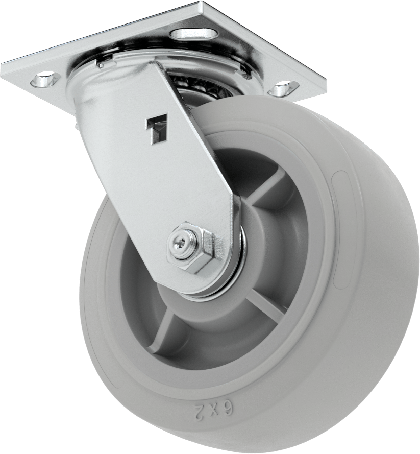 4-1/2“ x 4” Montaj Plakalı Samson Tekerlek, 6 inç Çapında Gri Kauçuk Tekerlekli Döner Tekerlek, Açık Rulman