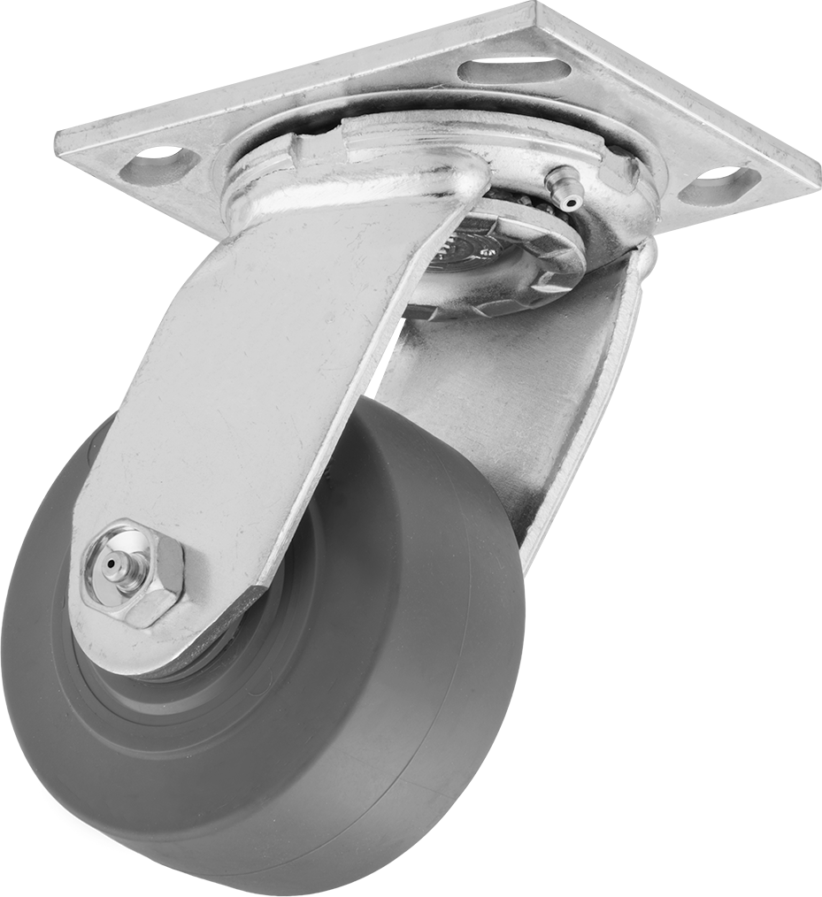 4-1/2“ x 4” Montaj Plakalı Samson Tekerlek, 4" Çapında Gri Kauçuk Tekerlekli Döner Tekerlek, Açık Rulman
