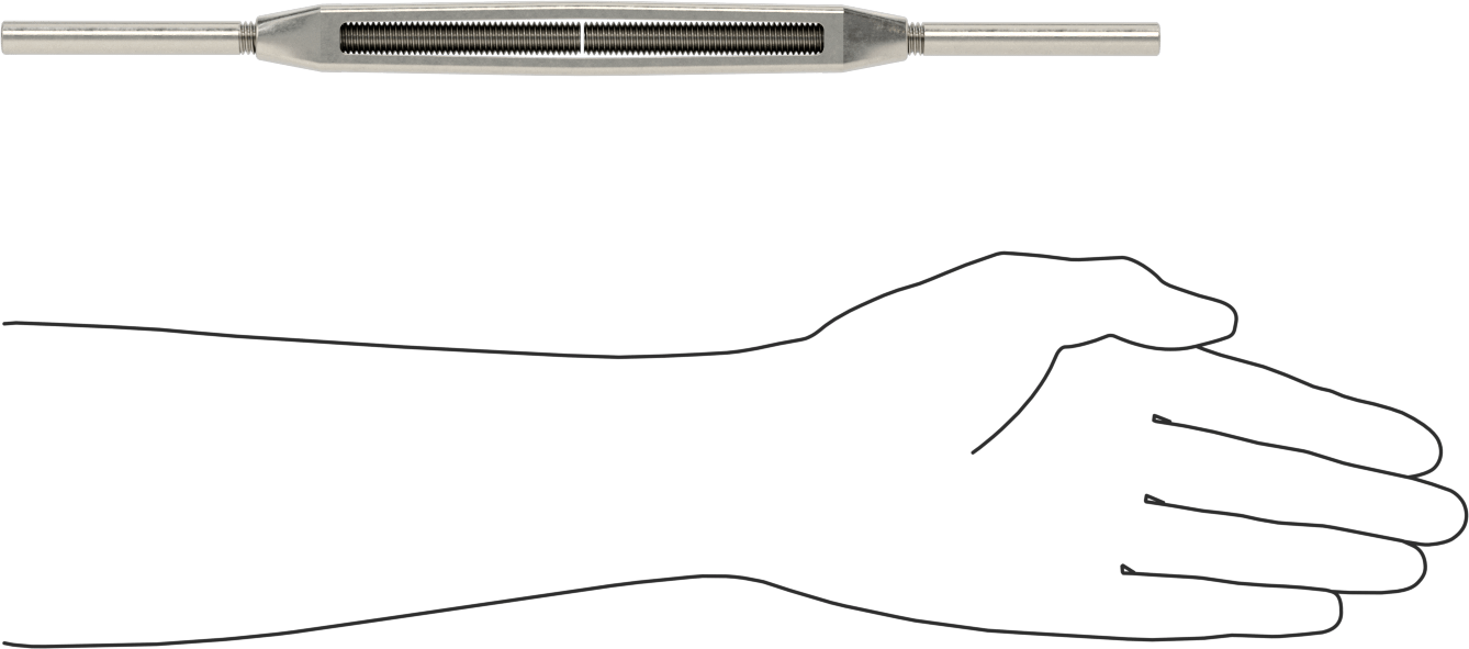 316 Paslanmaz Çelik Gerdirme - Kaldırma Amaçlı Değil, Dişsiz Uç/Uç, 1200 lb. Kapasite, 13-1/4" Geri Çekilmiş Uzunluk