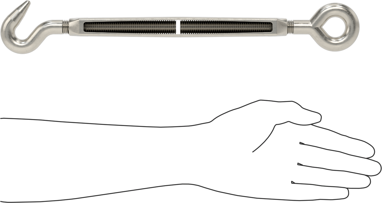 316 Paslanmaz Çelik Gerdirme - Kaldırma Amaçlı Değil, Kanca-Göz, 1600 lbs. Kapasite, 15-3/4" Geri Çekilmiş Uzunluk